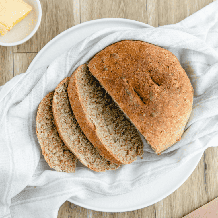 Close-up of an air fryer whole wheat bread slice showing its soft crumb