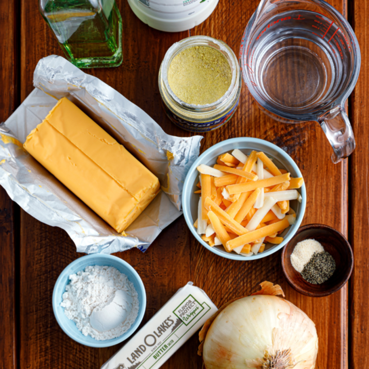 Ingredients Needed For Copycat Outback Steakhouse Walkabout Soup on kitchen table.