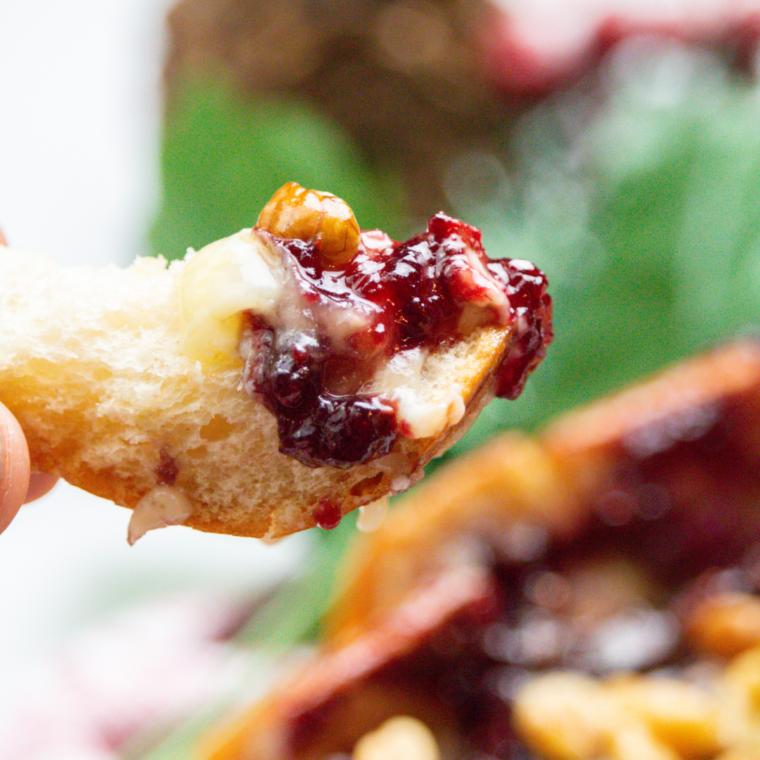 "Air fryer pull-apart bread with melted Brie and fresh raspberries, served warm"