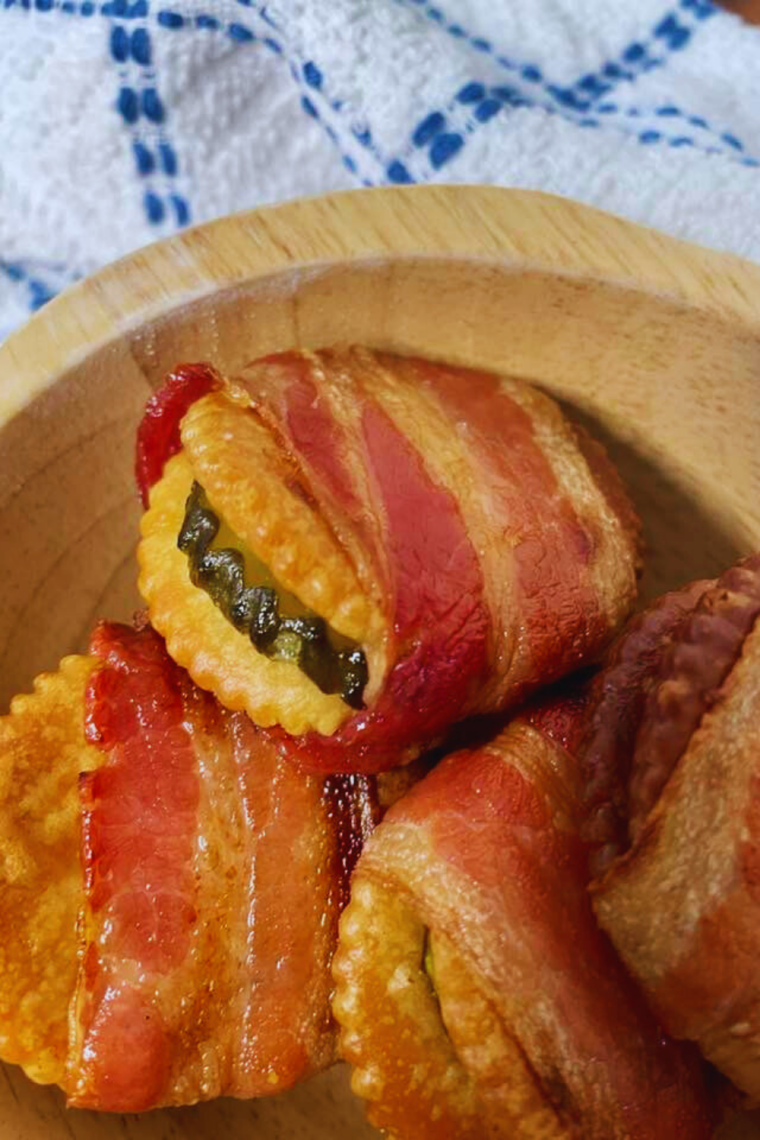 Air Fryer Bacon Wrapped Pickle Dippers