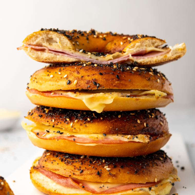 Serving the air-fried bagel breakfast sliders, showcasing their golden crust and delicious fillings
