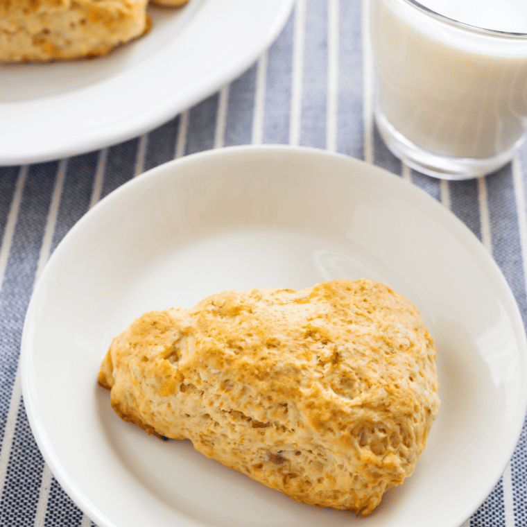 Freshly baked Air Fryer Banana Scones with a golden exterior and soft, moist interior, ready to enjoy.