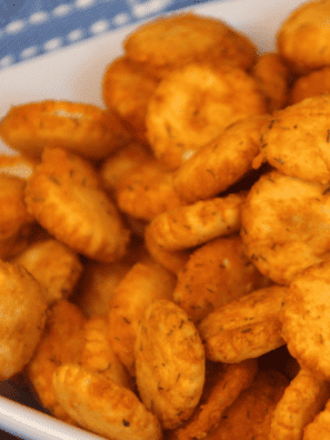 Air Fryer Buffalo Oyster Crackers -- Indulge in a zesty and addictive snack with Air Fryer Buffalo Oyster Crackers!