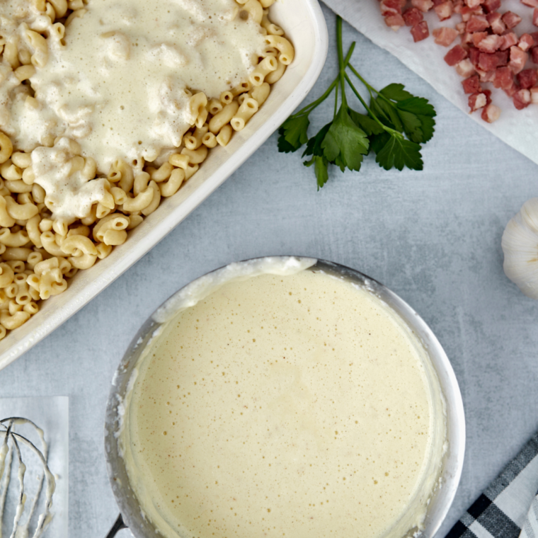 Air Fryer Carbonara Mac and Cheese