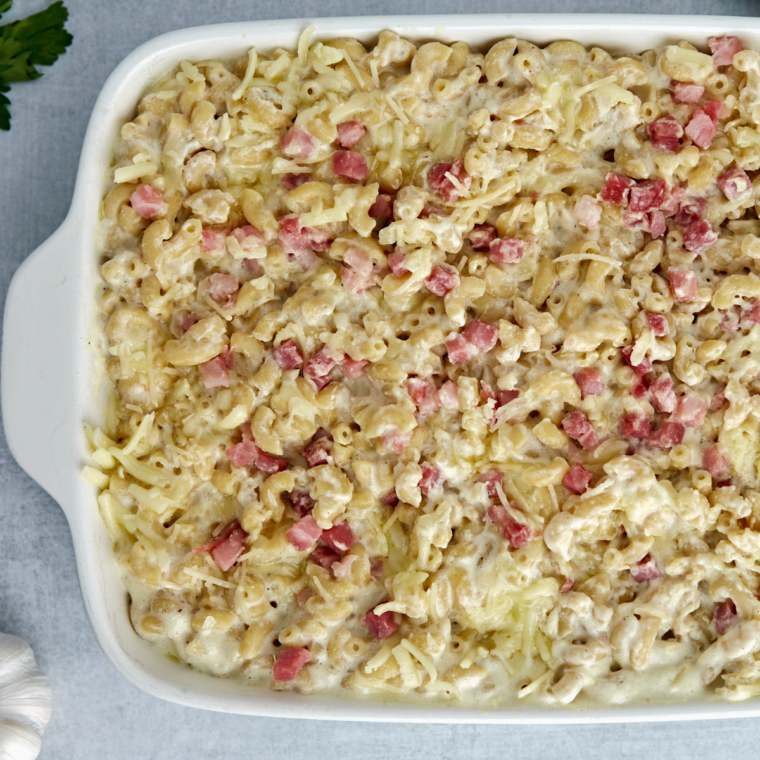 Air Fryer Carbonara Mac and Cheese