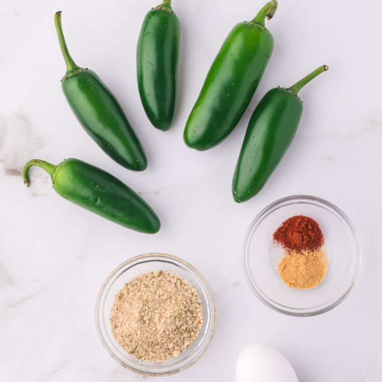 Air Fryer Jalapeno Slices Ingredients on table.