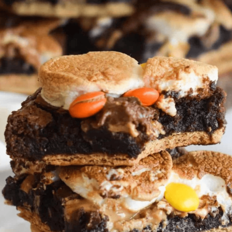 Air Fryer S'mores Brownies sliced into squares and ready to serve