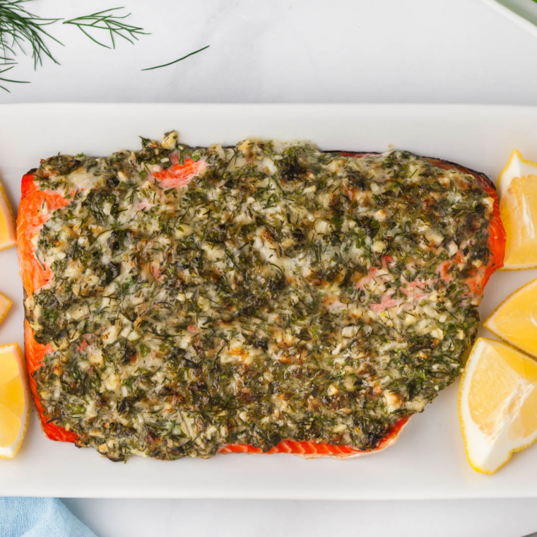 Perfectly cooked air fryer salmon resting on a plate before serving