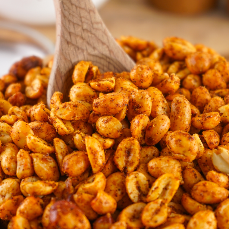 Planters Heat Peanuts (Copycat) in a bowl, showcasing their crunchy texture and vibrant spice coating.