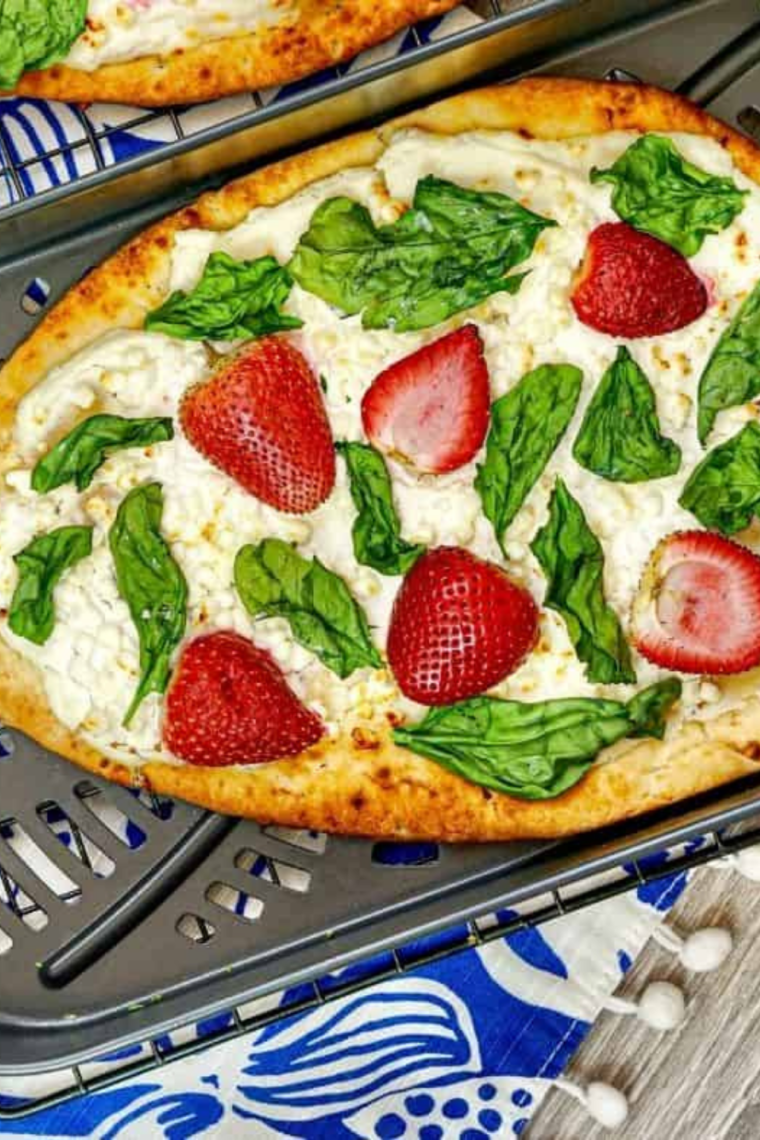 Air Fryer Strawberry, Spinach, Ricotta & Goat Cheese Flat Bread