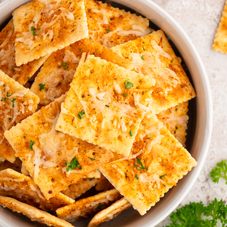 Crispy Old Bay-seasoned saltine crackers freshly cooked in an air fryer