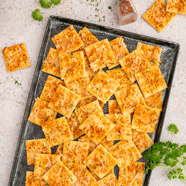 Crispy cheesy Old Bay saltine crackers cooked in the air fryer