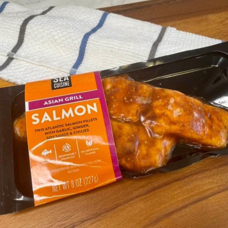Ingredients needed for Sea Cuisine Salmon Air Fryer on kitchen table.