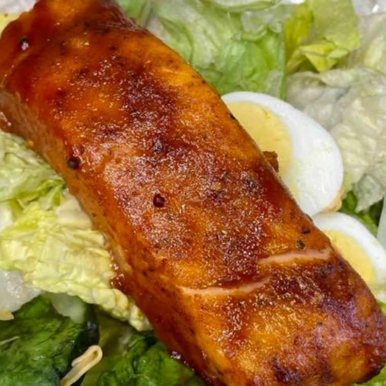 Sea Cuisine Salmon fillets cooked in the air fryer with a crispy golden crust.