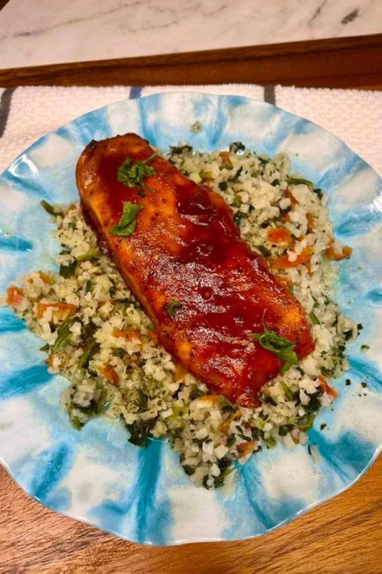 Air fried Sea Cuisine Salmon fillets cooked to perfection in an air fryer for a crispy and tender finish.
