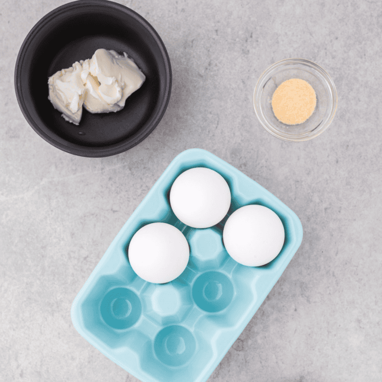 Here is the ingredients, you will need for air-fried cloud bread. on a table.