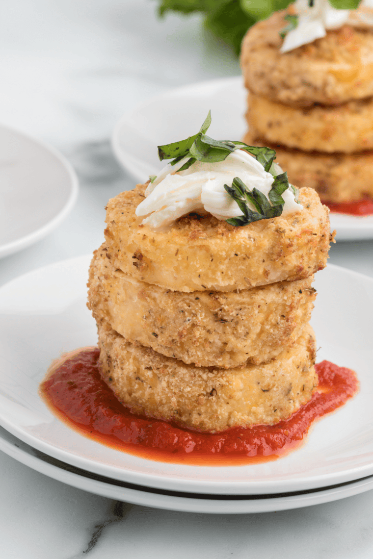 Crispy, golden Air Fryer Polenta Cakes with a crunchy exterior.