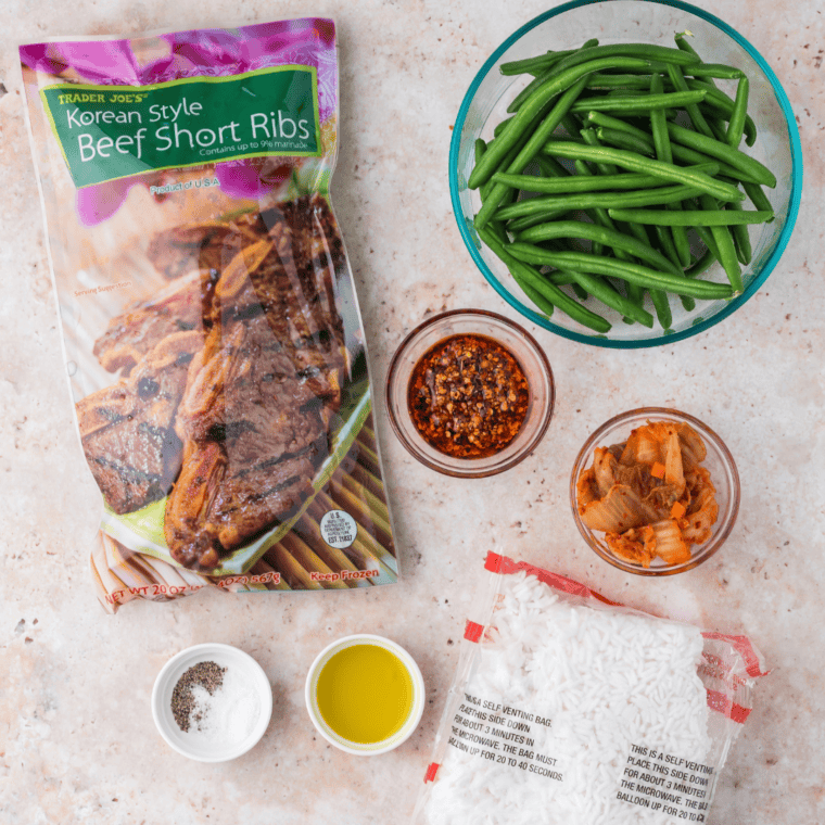 Ingredients Needed For Easy Air Fryer Trader Joe's Korean Short Ribs on kitchen table.
