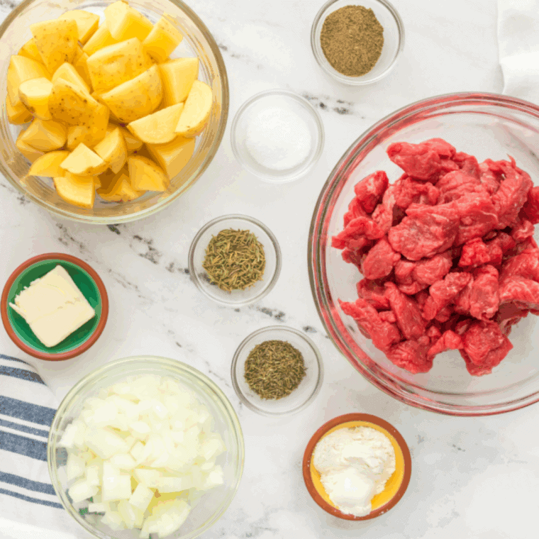 Gather the ingredients for Cracker Barrel Beef Stew.