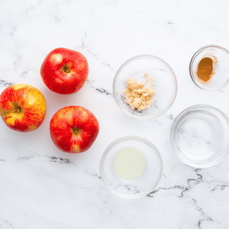 Ingredients Needed for Air Fryer Applesauce on kitchen table.