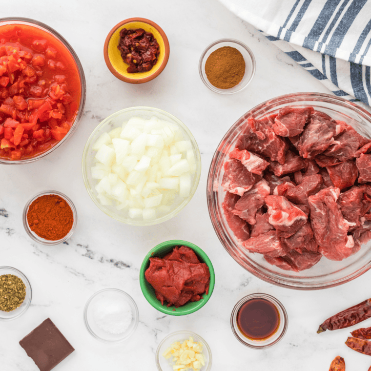 Ingredients Needed for Air Fryer Chili Con Carne on table.