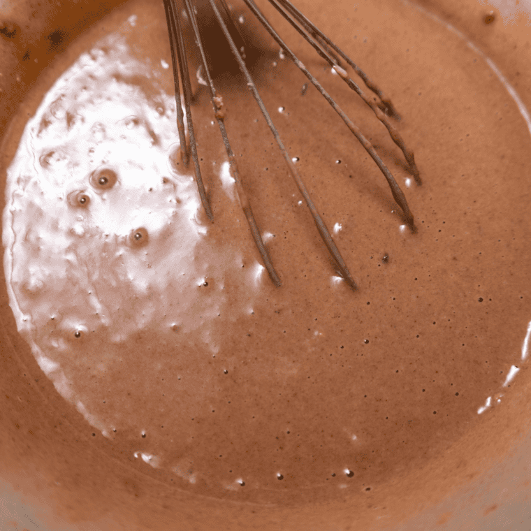 Wet pancake ingredients whisked together in a separate bowl until smooth and combined