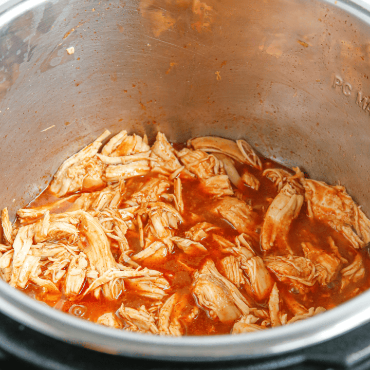 Instant Pot naturally releasing pressure after cooking BBQ shredded chicken.