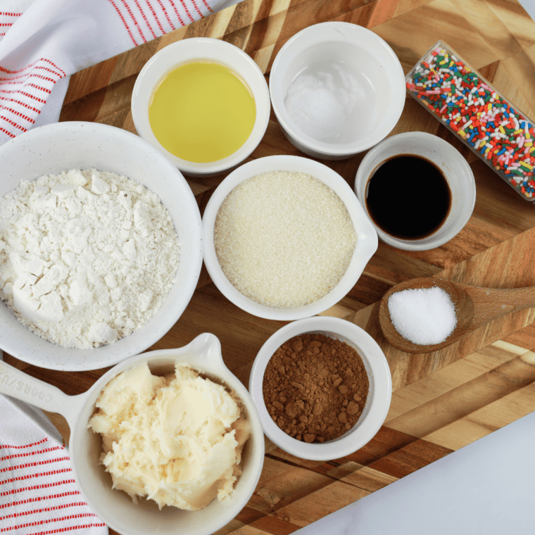 Ingredients Needed For Air Fryer Smash Cake on kitchen table.