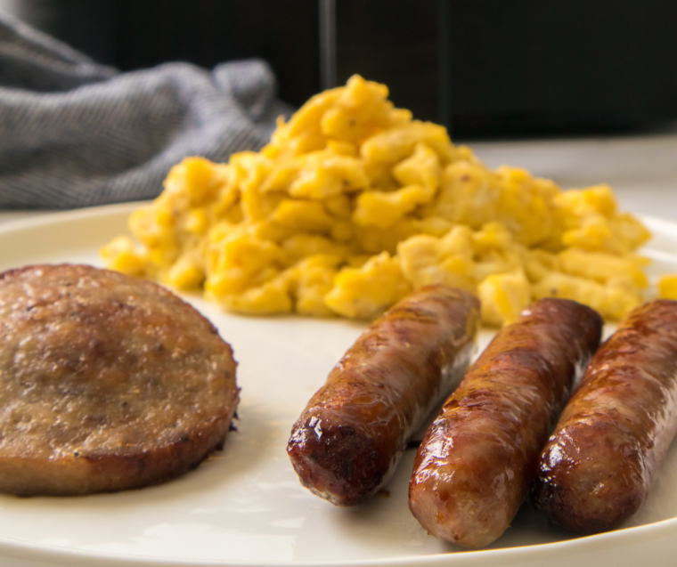 Golden brown Johnsonville Breakfast Sausage ready to be served from the air fryer.