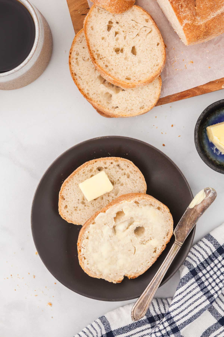 Air Fryer Sourdough Bread loaf freshly baked with a golden brown crust and soft interior.