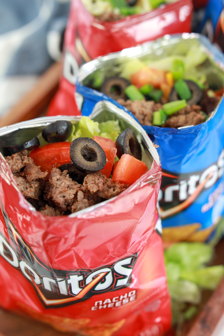 Overhead view of air fryer taco meat served three ways with toppings