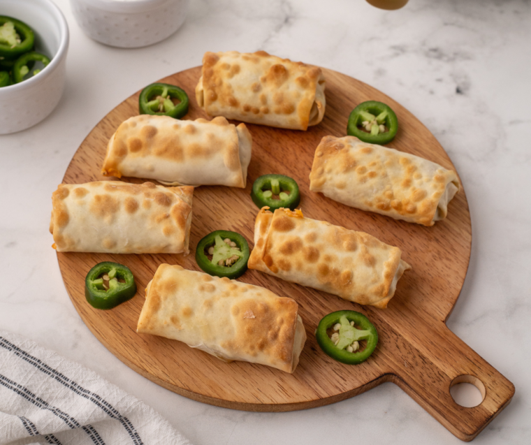 Crispy Air Fryer Jalapeno Popper Egg Rolls filled with creamy cheese and spicy jalapenos.
