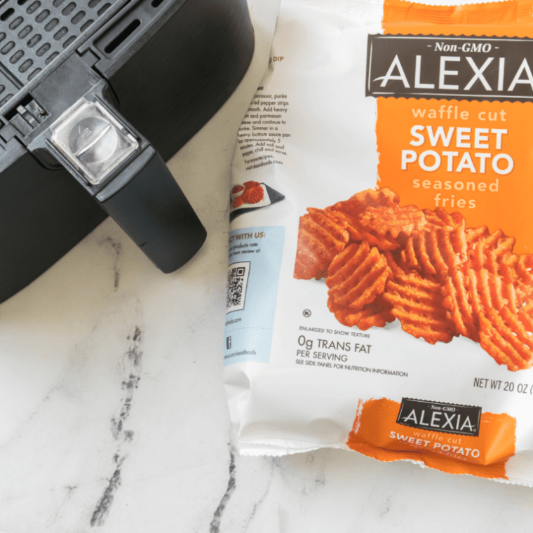 overhead: a bag of sweet potato fries to air fry alexia sweet potato fries