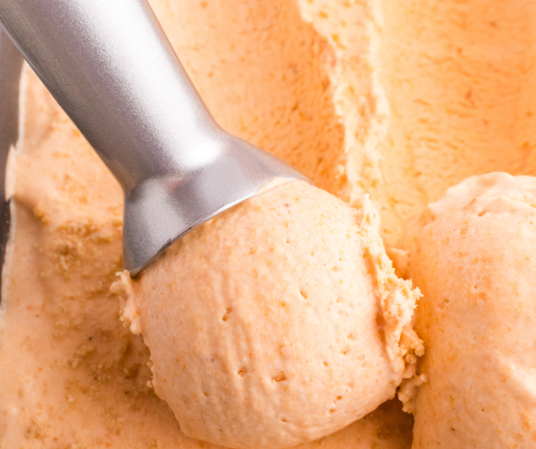 Spun keto pumpkin ice cream with a smooth, creamy texture in the Ninja Creami pint