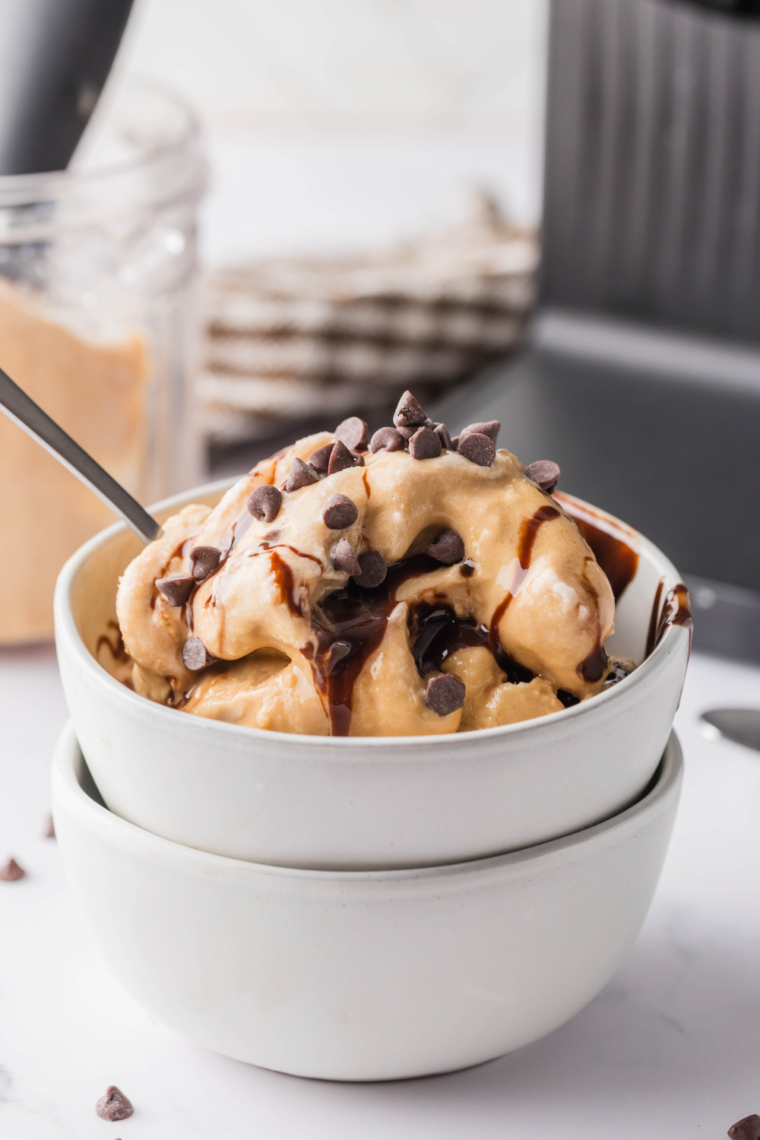 Delicious mocha ice cream made in the Ninja Creami machine.