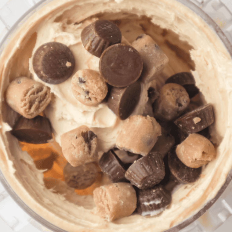 Homemade Ninja Creami Reese's Ice Cream featuring creamy peanut butter, Greek yogurt, and Reese's chunks.