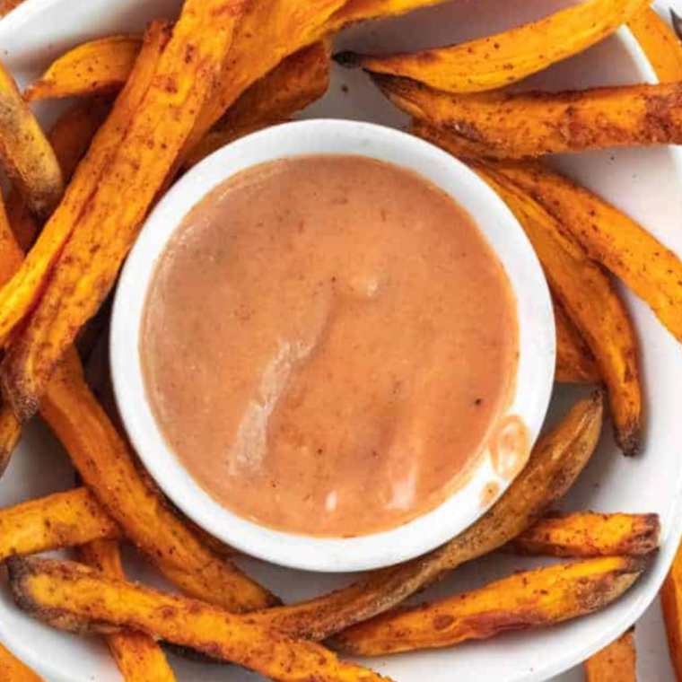 "Homemade Copycat Heinz Mayochup in a bowl, showcasing its creamy texture and vibrant color, perfect for dipping or spreading."