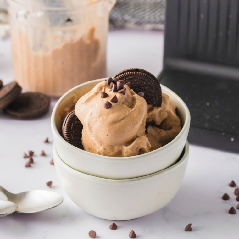 "Smooth and creamy Mocha Cookie Crumble Ice Cream made in Ninja Creami"