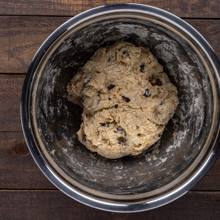 Publix Breakfast Bread dough in a large metal bowl.