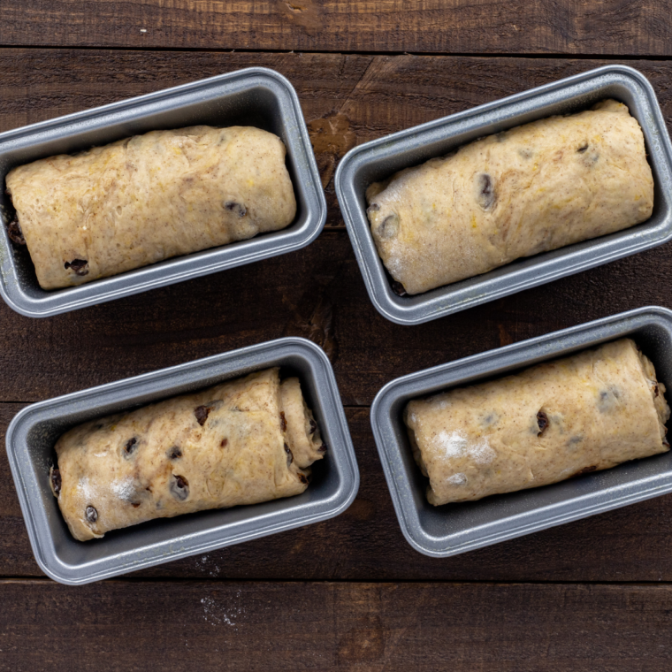 Prepared Dough in Baking pans.