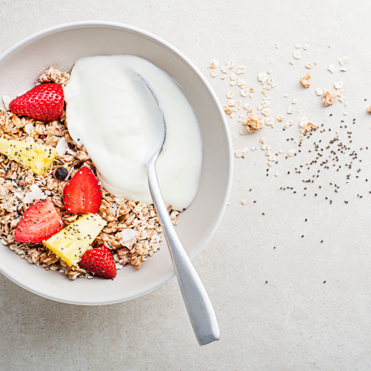 Air Fryer Protein Granola Recipe with oats, nuts, and seeds, served in a bowl.