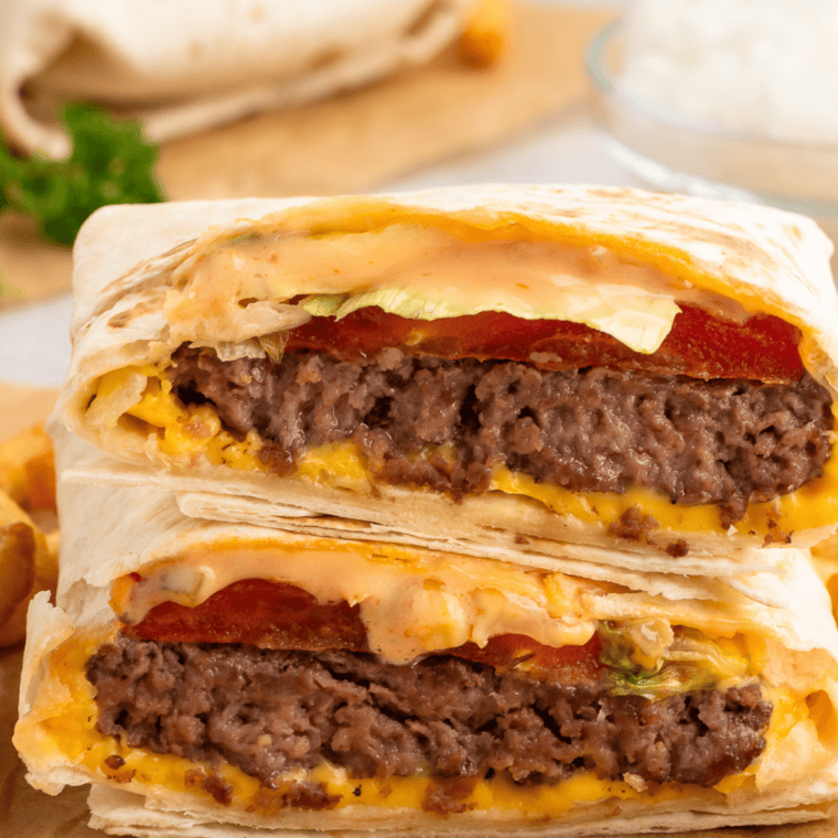 Copycat In-N-Out Burger Wrap with seasoned beef patty, melted cheese, fresh vegetables, and In-N-Out style sauce in a crispy tortilla wrap.