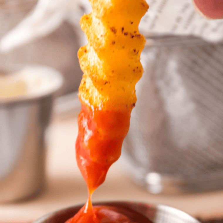 Close-up of French Fry Seasoning in a small bowl with fries in the background.