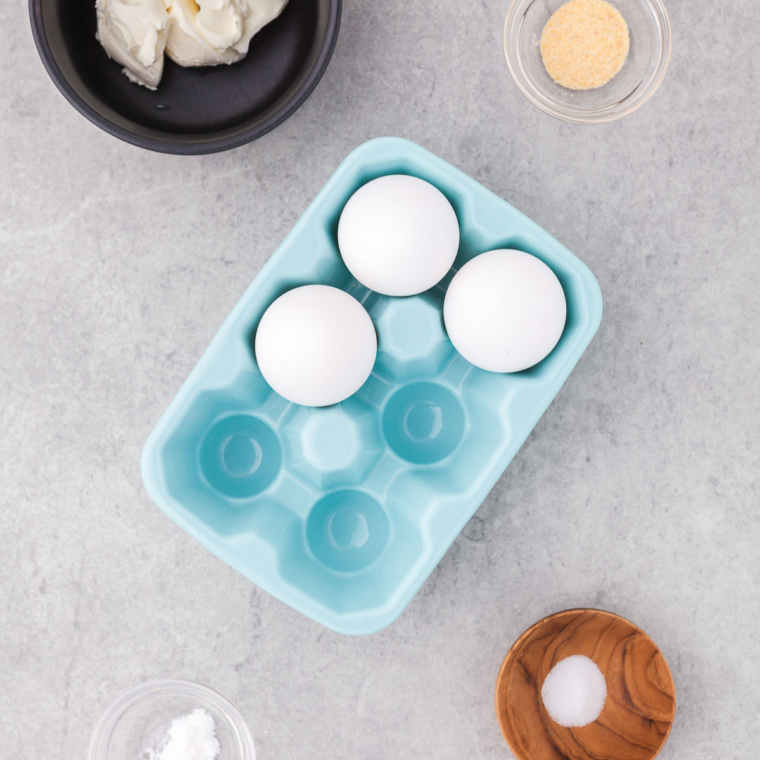 Ingredients needed for Air Fryer Keto Cloud Bread Chips on kitchen table.