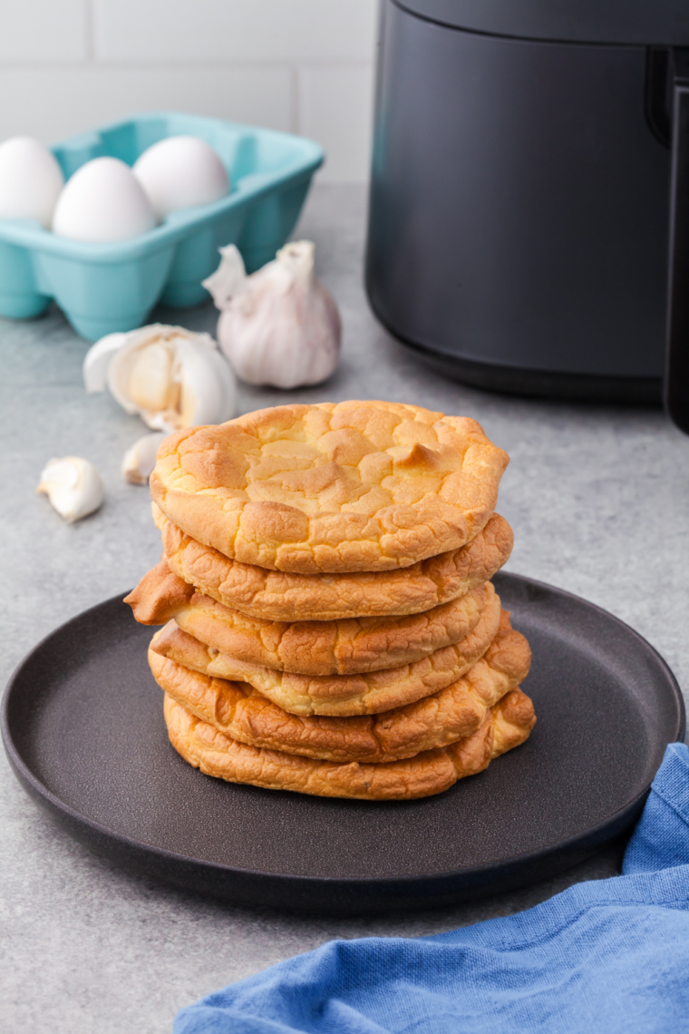 Crispy Air Fryer Keto Cloud Bread Chips served in a bowl, showcasing their golden, crunchy texture.