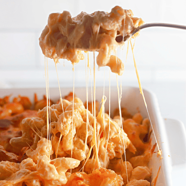 Homemade Popeyes Mac and Cheese, creamy, cheesy, and baked to golden perfection with a cheesy crust.