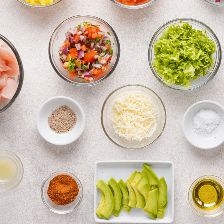 Ingredients needed for Air Fryer Beef Chimichangas on kitchen table.