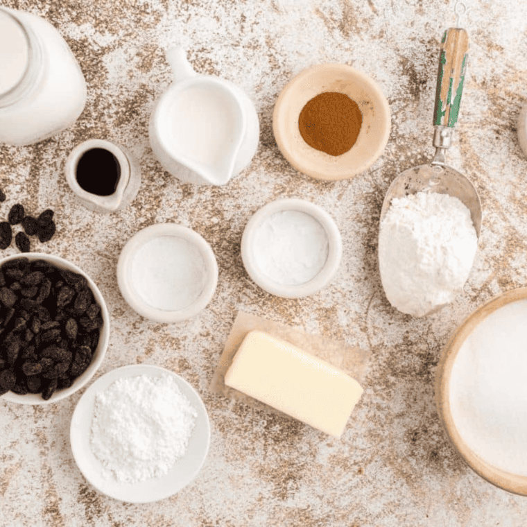 Hardee's Cinnamon Raisin Biscuits Ingredients on kitchen table.