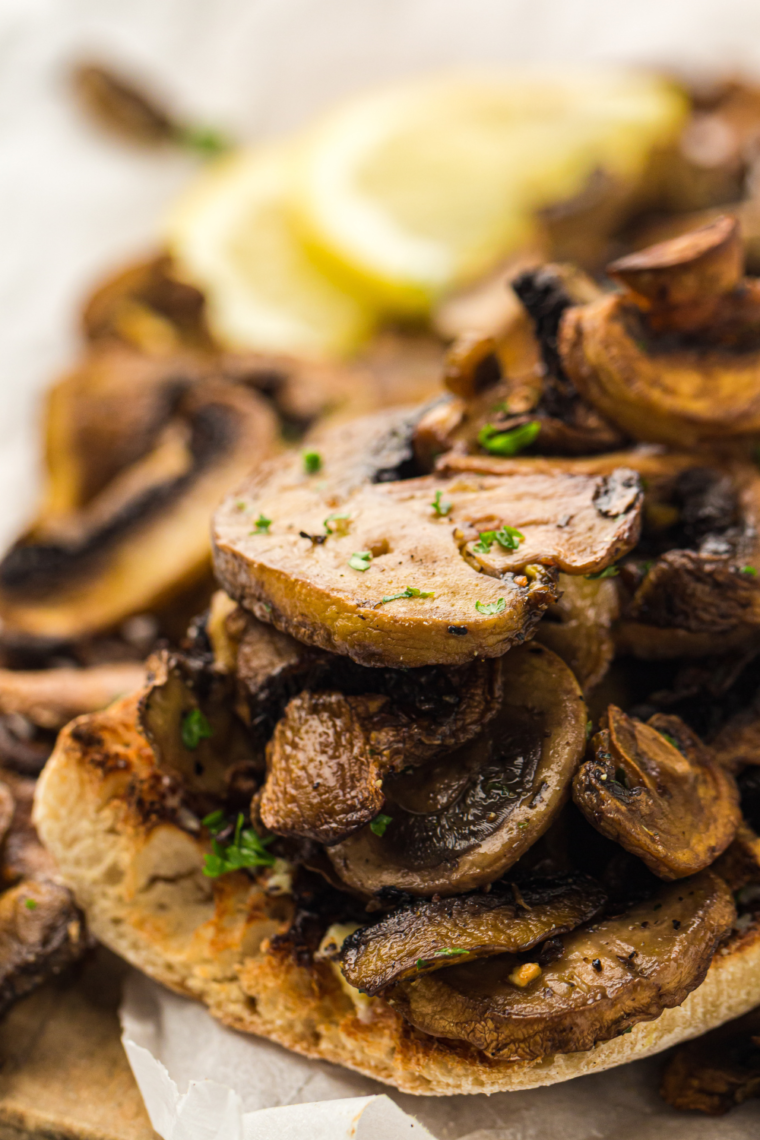 Crispy toast topped with sautéed mushrooms and fresh herbs, made in the air fryer.