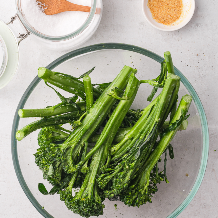 Ingredients Needed For Air Fryer Tenderstem Broccoli on kitchen table.